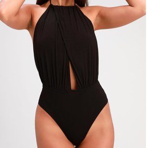 Take the Stage Black Backless Halter Bodysuit